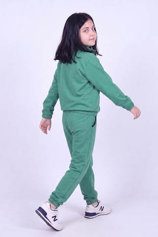 Panios Kids Kız Çocuk Dik Yaka Fermuarlı Beli Bağcıklı Lastik Paça Eşofman Takımı Yeşil