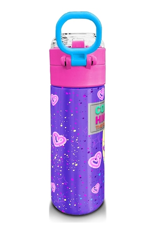 Coral High Kids Mor Pembe Anime Kız Desenli Pipetli Ve Direkt İçim Çelik Termos 500 Ml 31942 Mor