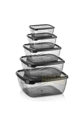 Jet's Home 5 Li Set Kare Saklama Kabı Seti Bpa Free Erzak Kabı Bakliyat Saklama Kapları Buzdolabı Kabı Şeffaf Antrasit