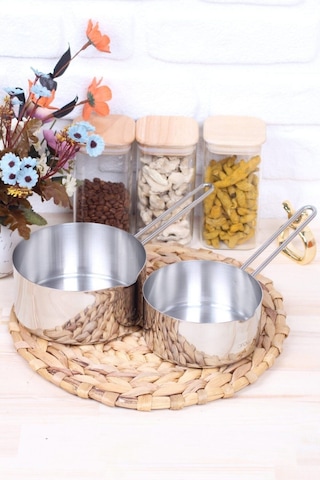 2 Li Set Paslanmaz Çelik Kaçerola Sütlük ve Sosluk 12-14 CM