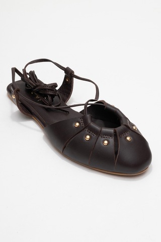 Luvishoes Luvi Shoes Darıa Kahverengi Hakiki Deri Troklu Bilekten Bağcıklı Kadın Sandalet Kahverengi
