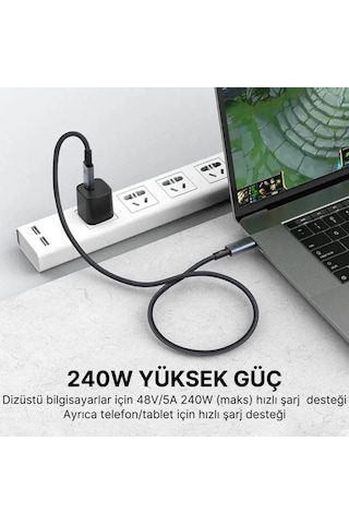 Coofbe 1mt Usb 4.0 240w Type-c Şarj Kablosu 40gbps Veri Aktarım Type-c 8k 60hz Görüntü Aktarım Kablosu 1 Adet