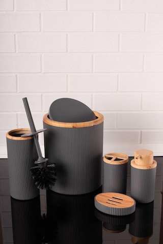 Bambu Desenli Modern 5'li Banyo Seti Çizgili Gri