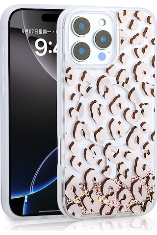 Apple Uyumlu iPhone 14 Pro Max Kılıf Sıvılı Simli Baskılı Şeffaf Arka Yüzey Tchs Mossa Silikon Kapak - Pembe Pembe