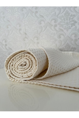 Premium %100 Pamuk Çift Kişilik Yazlık Pike, Yatak Örtüsü, Terletmez Kumaş Krem Renk 240x200cm Krem