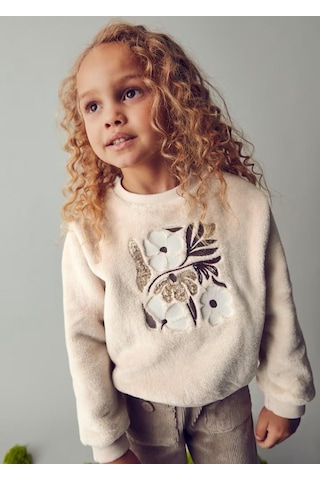 Kız Çiçekli Kürk Sweatshirt 25kmyr4432 Bej