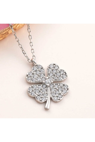 925 Ayar Gümüş Dört Yapraklı Yonca Kadın Kolye Gümüş