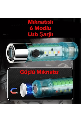 Gaman Ey023 10watt Ultra Güçlü 6mod Kırmızı İkaz Ledli Şarjlı El Feneri Mavi