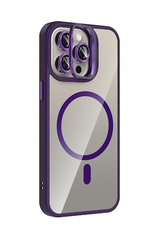 Apple iPhone Uyumlu 15 Pro Kılıf Standlı + Kamera Lens Koruma Setli M-safe Şarj Özellikli Mkst Etro Desert Titanyum Desert Titanyum