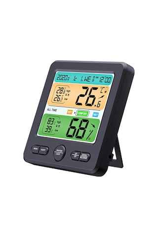 Ts-6211 Çok İşlevli Dijital Higrometre Termometre Büyük Ekran Sıcaklık Nem Monitörü Elektronik Saat - Siyah Siyah
