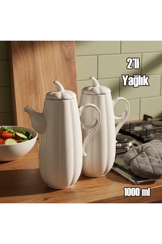 Porsima 17020 2li Pumpkin Porselen Çok Amaçlı Sunum Ve Servis Yağdanlığı Yağlık Sirkelik Yağdanlık 1000+1000 Ml Beyaz