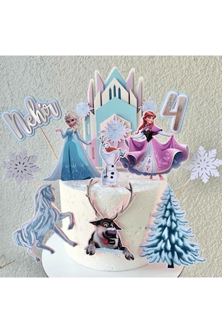 Karlar Ülkesi Elsa Temalı Kız Çocuk Doğum Günü İsme Özel 3d Pasta Süsü Seti Cake Topper Çocuk
