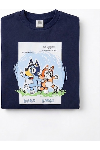 Ponki Lacivert Bluey Ve Bingo Baskılı Pamuk Eşofman Takımı