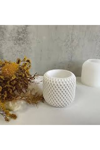 El Yapımı Baklava Model Beton Mumluk 20 Adet Mini Kase Hediyelik Nişan, Kına, Düğün Beyaz