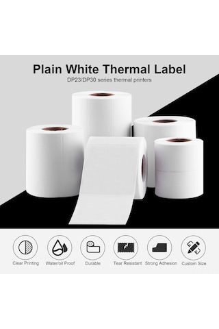 Dofolink Dp23/dp30 Serisi Termal Yazıcı İçin Düz Etiket Dikdörtgen - 40mmx80mm 95 Adet/rulman Beyaz Su Bazlı Yapışkan Termal Biyürel Kağıt 1 Rulo