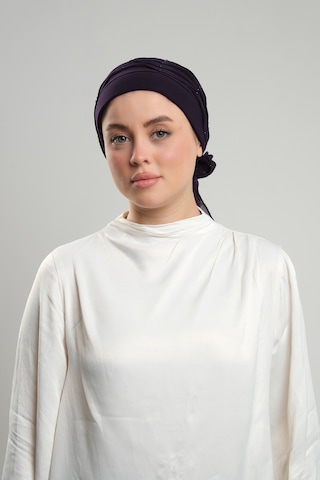 Hürrem Bone Mürdüm Pratik Hazır Geçmeli Tesettür Bone Sandy Kumaş Incili Pile Mürdüm