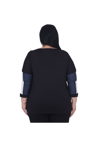 Büyük Beden Çiçek Nakışlı Love Nakışlı Kışlık Oversize Bluz Siyah