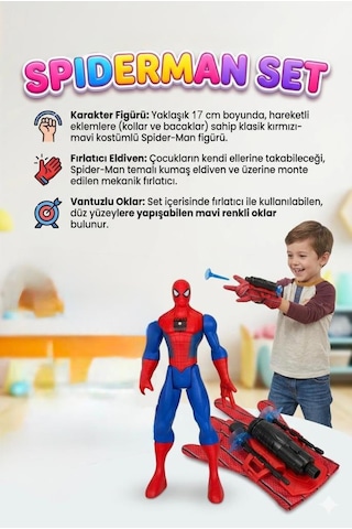 Örümcek Adam 17cm Işıklı Figürlü 2 Farklı Atış Yapabilen Ağ Fırlatıcısı Ve Eldivenli Oyuncak Seti Spider - Man