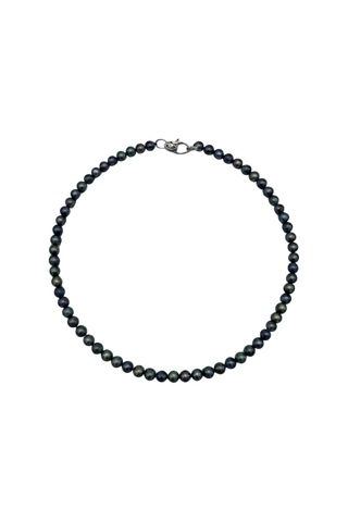 Erkek Siyah Doğal İnci Kolye Gümüş