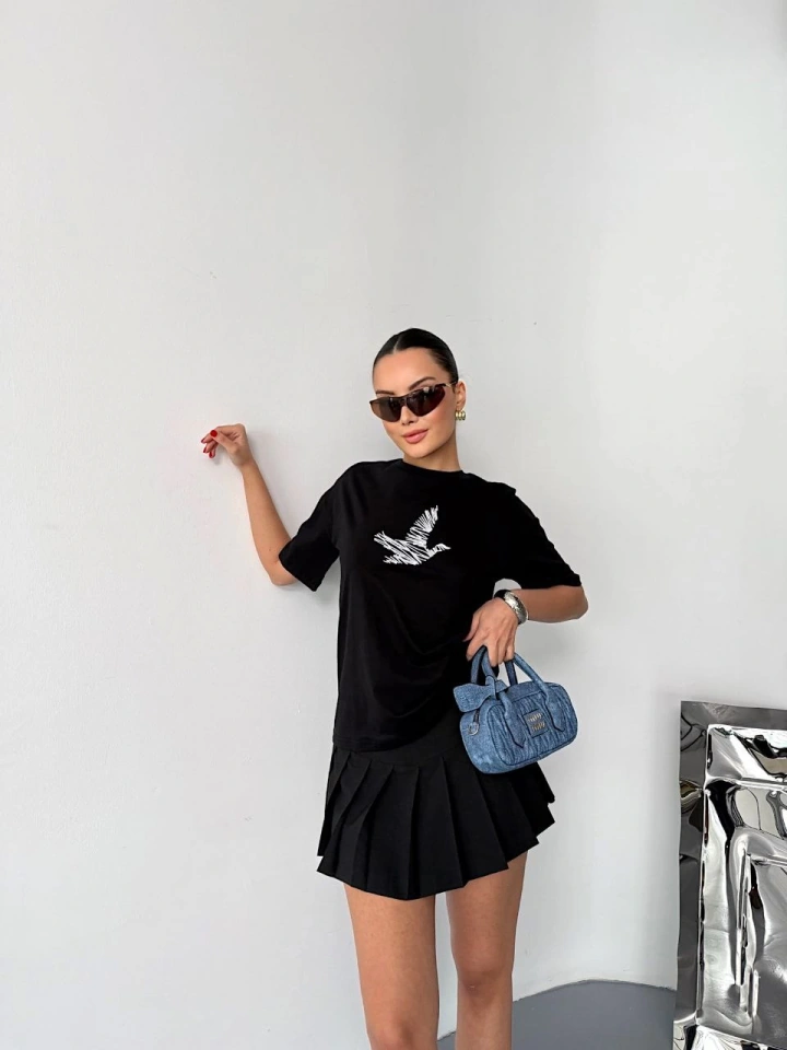Buğrahayalin Kısa Kol Baskılı T-shirt - Siyah Siyah