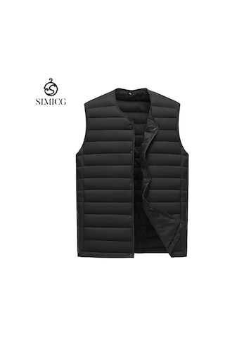 Sonbahar Ve Kış İçin Kolsuz Erkek Kaz Tüyü Dolgulu Pamuklu Yelek... Siyah