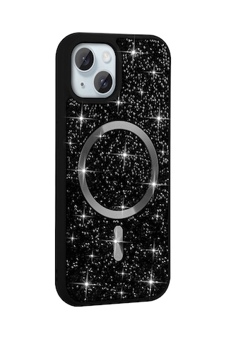 Butam Bilişim İphone Uyumlu 14 Kılıf Pırlanta Tasarımlı Magsafe Şarj Özellikli Mozaik Silikon Kap Siyah