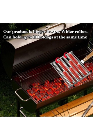 Ulzyvf Ahşap Saplı Ve Sosisli Şişli Sandviç Silindiri, Gümüş Barbekü, 4'lü Gümüş