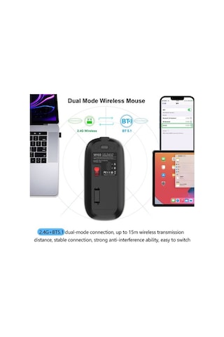 Novahub Kablosuz M103 2.4g+bt5.1 Faret - 3 Dpı, 500mah Pil, Sessiz Lazer, Ofis Kullanımı İçin Lazer