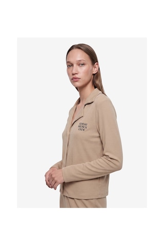 Koton Rahat Kalıp Düğmeli Uzun Kollu Viskon Karışımlı Kaşkorse Pijama Takımı Bej 7wlk40200mk Ekru