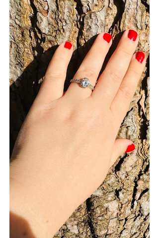 Parlak Yüzük Gümüş Alyans Zirkon Taşlı 925 Ayar