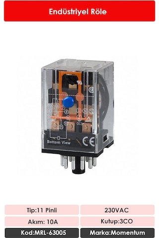 Momentum Röle 3 Kontak 11 Pin 10A Bobin:230VAC MRL-63005