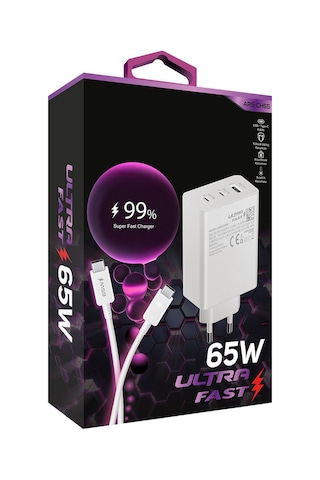 Zuidid CH65 65W 2 PD + 1 USB Çıkışlı Ultra Hızlı Şarj Cihazı + PD Kablo