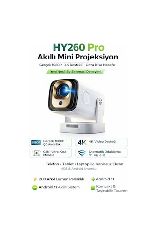1080p Ev Sineması Projektörü Wifi 6 Otomatik Odaklam Mini Projeksiyon Cihazı Dahili Hoparlör