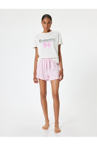 Koton Şortlu Pijama Takımı Fiyonk Baskılı Fırfır Detaylı Pembe 4slk40152mk Gül