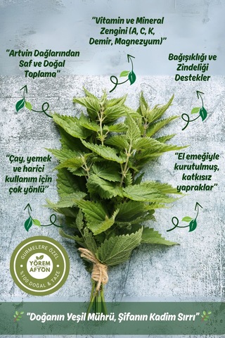 Yörem Afyon Artvin Yöresinden Doğanın Yeşil Mührü Hakiki Isırgan Otu Yaprağı, Yakan Ot Urtica Dioica 55gr.