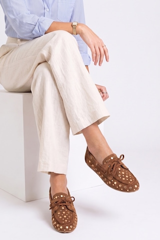 Luvi Shoes Hyde Toprak Süet Hakiki Deri Troklu Bağcıklı Kadın Loafer Ayakkabı