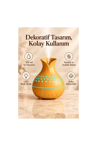 Çiçek Vazo Tasarımlı Hava Nemlendirici Buhar Makinası-aroma Difüzörü Led Işık 300ml