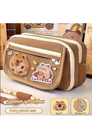 Capybara Kalem Kutusu Kapibara Kalemlik Büyük Kapasiteli Aksesuarlı Geniş Büyük Boy Kawaii Kore Tarzı Sevimli Kal Çok Renkli
