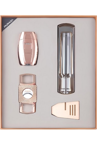 Parmida Çakmak Kesici Küllük Sehpa Bronz Dörtlü Puro Seti