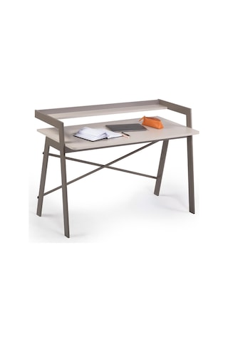 Ofisbazaar Home Desk 120x60 Cm Üst Raflı Metal Ayaklı Çalışma Masası Toprak