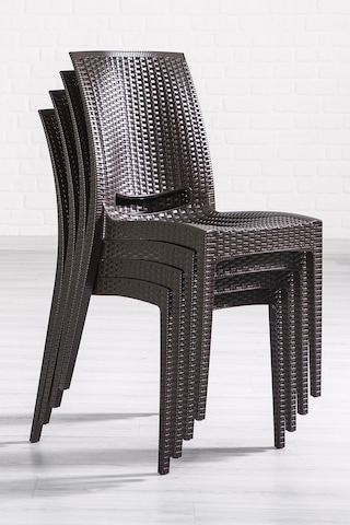 Rattan Large Camlı Kahve Masa Takımı Bahçe&balkon 1 Camlı Masa + Kahverengi