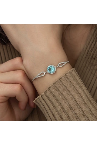 Gümüş Aquamarine Bayan Bileklik