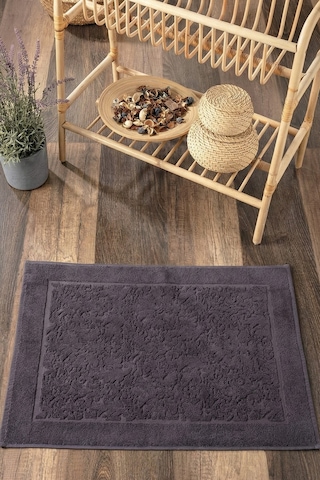 Damask Desenli Ayak Havlusu 1 Adet - 60x100 Cm Yumuşak & Su Emici - %100 Pamuk Antrasıt Antrasit