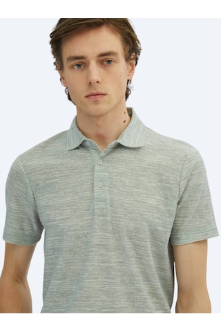 Kip Açık Haki Baskılı Polo Yaka Pamuk Karışımlı T-shirt Açık Haki