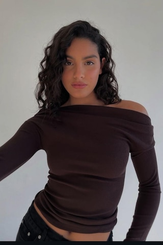 Madmext Kahverengi Kadın Off Shoulder Uzun Kollu Bluz Mg2567 Kahverengi