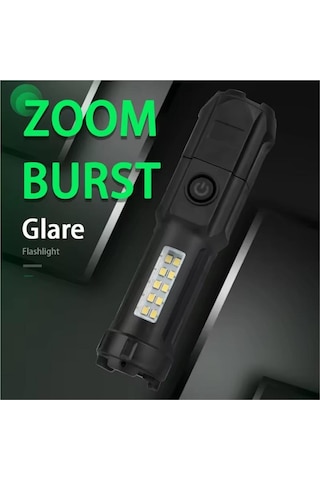 El Feneri Cob Led 4 Fonksiyonlu-zoomlu Usb Şarjlı Powerbank Özelikli 130 35 Mm