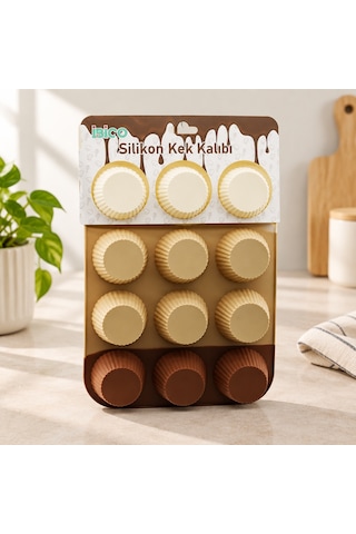 Silikon Muffin Kek Kalıbı Askılı Klasik Çizgili Çok Renkli