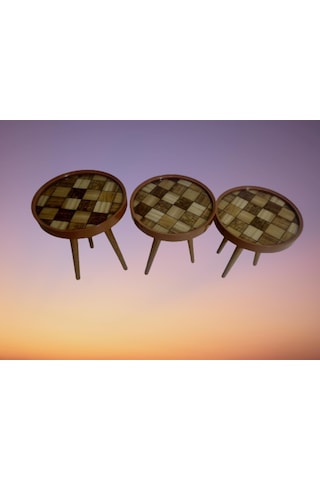 Zigon Sehpa Çember Damalı Model Kayın Retro Parlak Ceviz 3 Ayak Ü