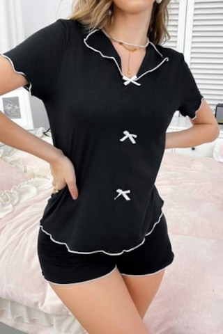 Bella Notte Pamuklu Şortlu Pijama Takımı Siyah