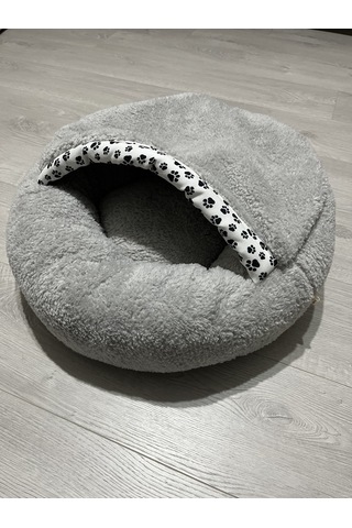 Coddry Pet Simit Mağara Yatak Kedi Küçük Irk Köpek Yatağı Gri